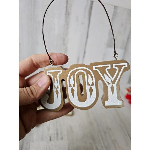 Gold stocking Love joy Xmas decor glitter unique set - Picture 6 of 9